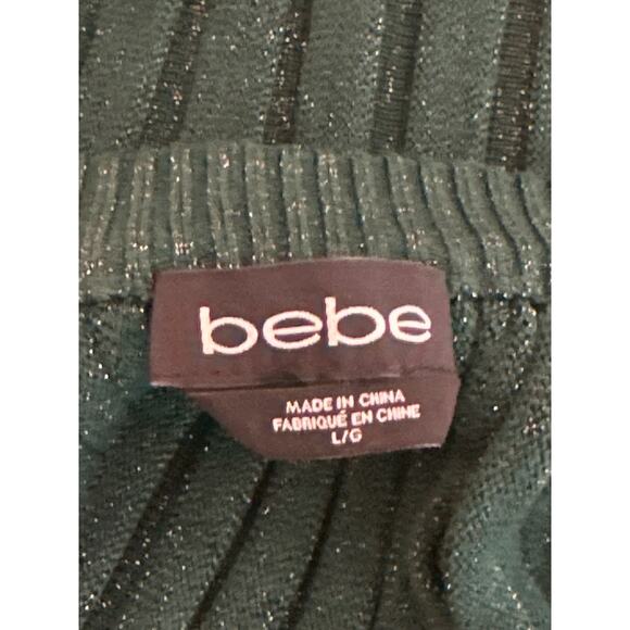 BEBE Sweater L Ribbed Sparkle Kelly Green Classic 80's Batwing Sleeve Disco - Picture 9 of 16